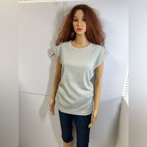Club Monaco Textured Ruched Knit Top Light Grey Large